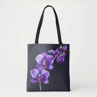 Tote Bag Gris d'ardoise foncée, Fourre-tout d'orchidée viol