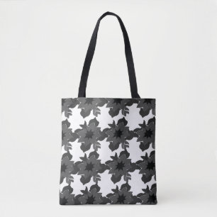 Tote Bag Gris noir moderne motif floral Abstrait