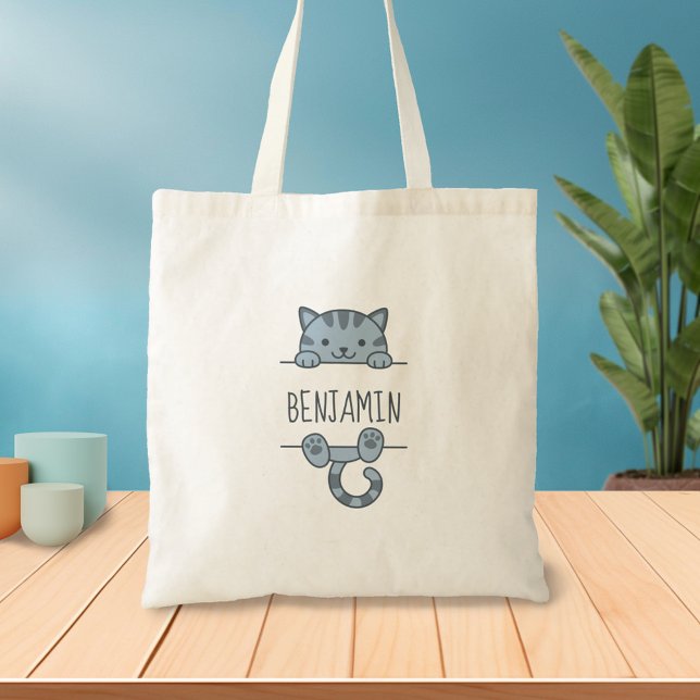 Tote Bag Gris Tabby Chat Pékin derrière Nom personnalisé (Créateur téléchargé)