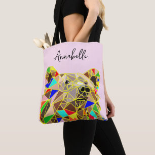 Tote Bag Grizzly coloré moderne - Nom personnalisé - Rose B