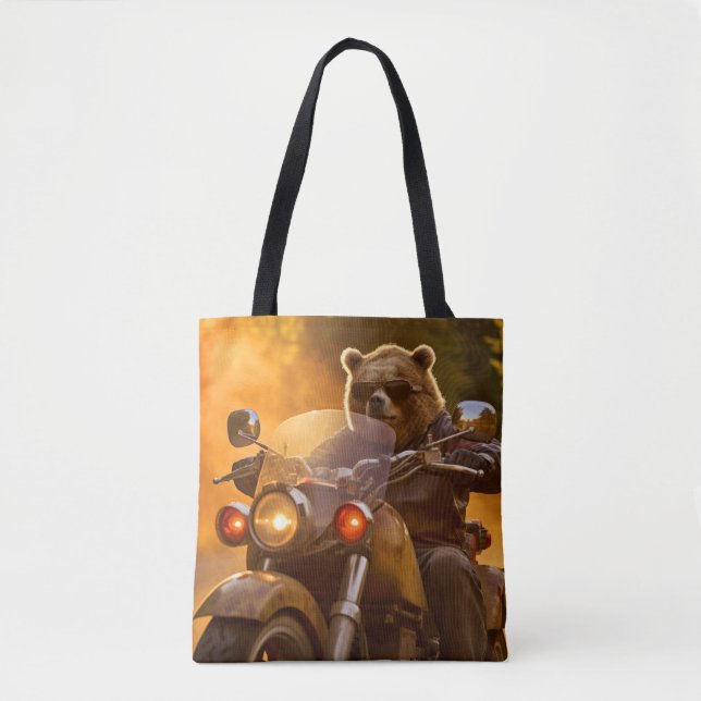 Tote Bag Grizzly Oear Animal Fun équitation Moto Vélo Heure (Devant)