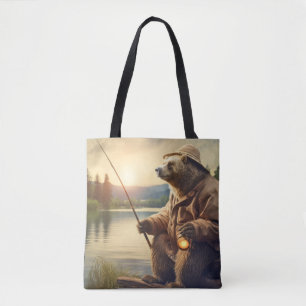 Tote Bag Grizzly Oear Animal Fun Lake Pêche Happy Time