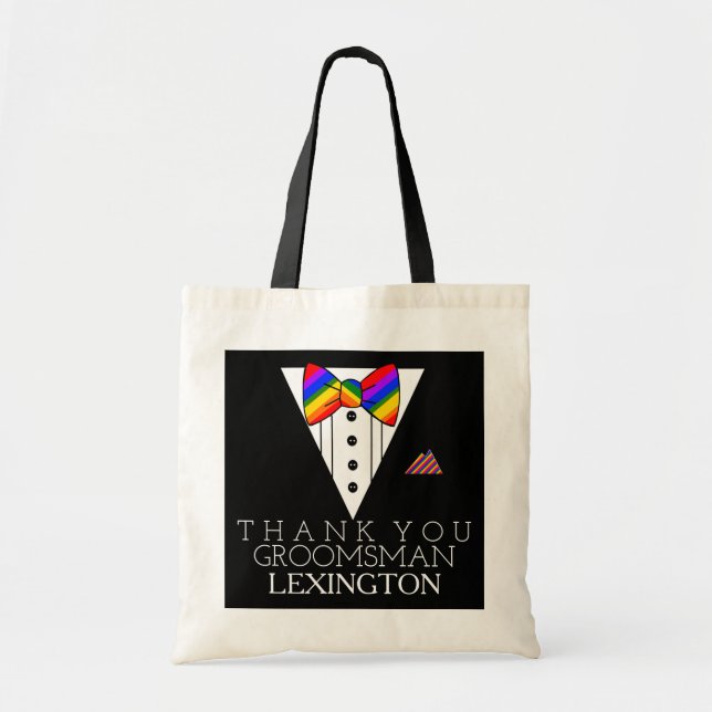 Tote Bag Groomsman épousant le smoking d'arc-en-ciel de (Devant)