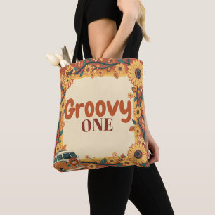 Tote Bag Groovy Un Lion Anniversaire Rétro 70s Premier Anni