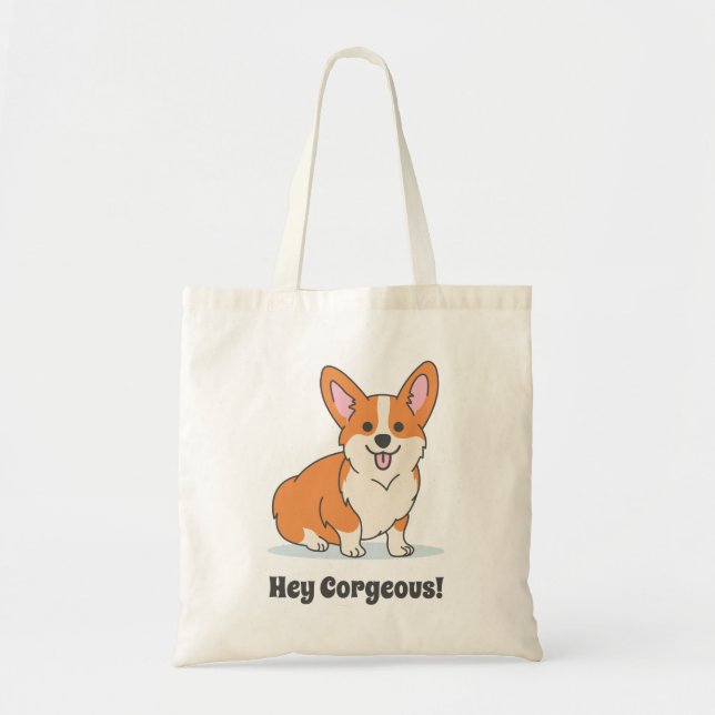 Tote Bag Gros Chiot Corgi - Hey Corgeous (Devant)