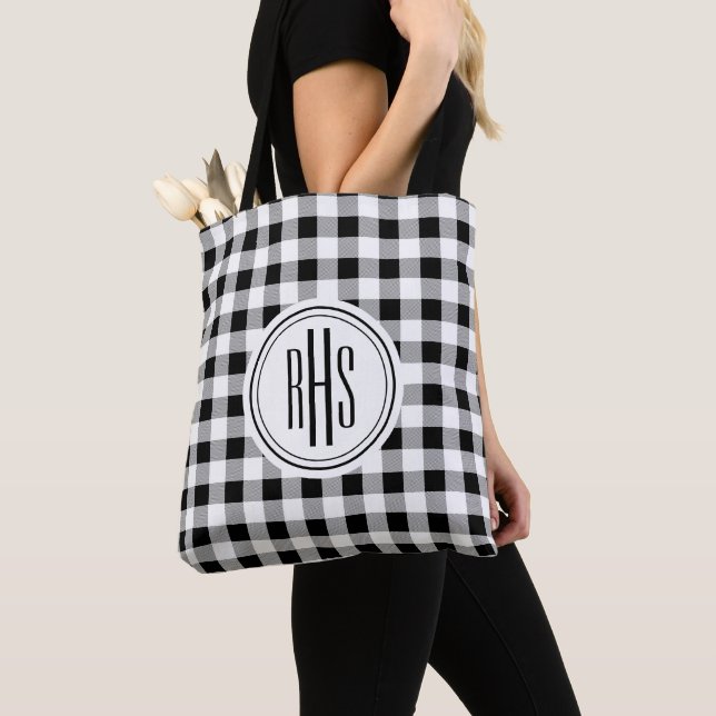 Tote Bag Gros monogramme sur l'épaule de Buffalo Check (De près)