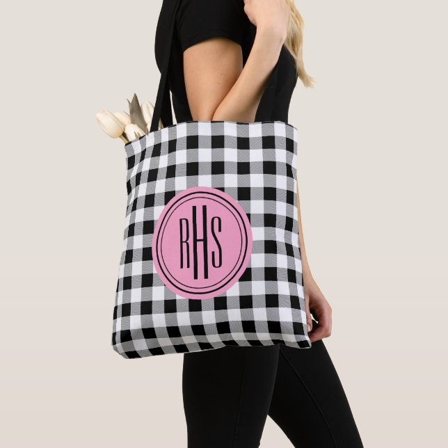 Tote Bag Gros monogramme sur l'épaule de Buffalo Check (De près)