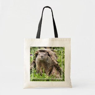 Tote Bag Groundhog in a Hollow Log
