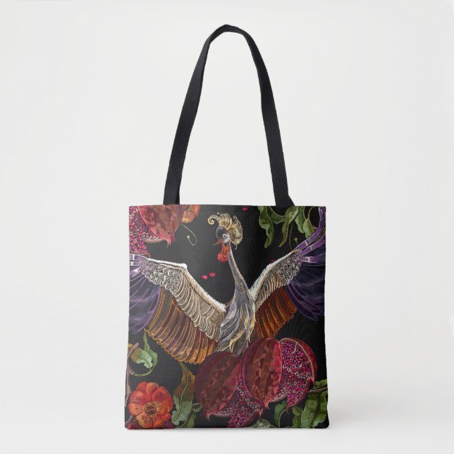 Tote Bag Grue de grenade Roses : Art de la broderie (Devant)