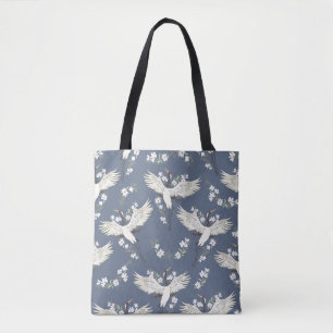 Tote Bag grue, motif, illustration vintage oiseau volant f
