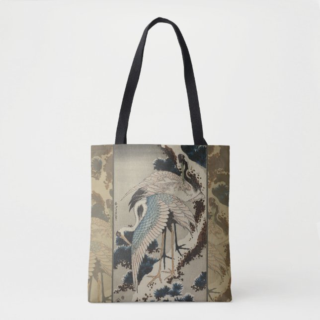 Tote Bag Grues sur un pin couvert de neige Hokusai (Devant)