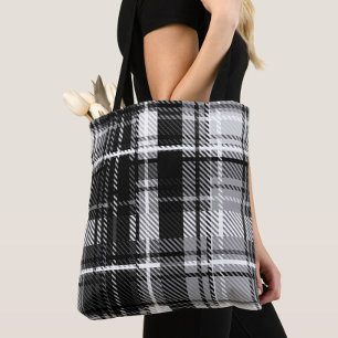 Tote Bag Grund Black Blanc Flannel Plaid Tartan Design