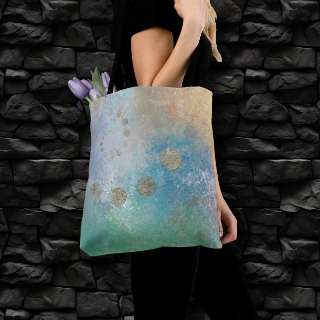 Tote Bag Grunge Côtière | Aquarelle bleu et vert or (Créateur téléchargé)