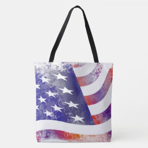 Tote Bag Grunge patriotique flottante drapeau américain, O