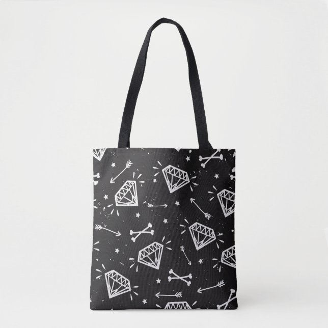 Tote Bag Grunge rock : diamants, os motif. (Devant)