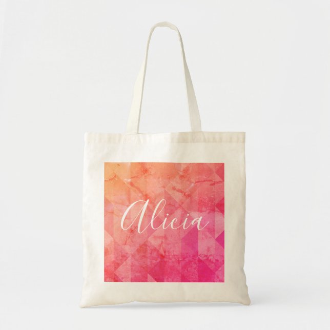 Tote Bag Grunge rose orange aquarelle nom personnalisé text (Devant)