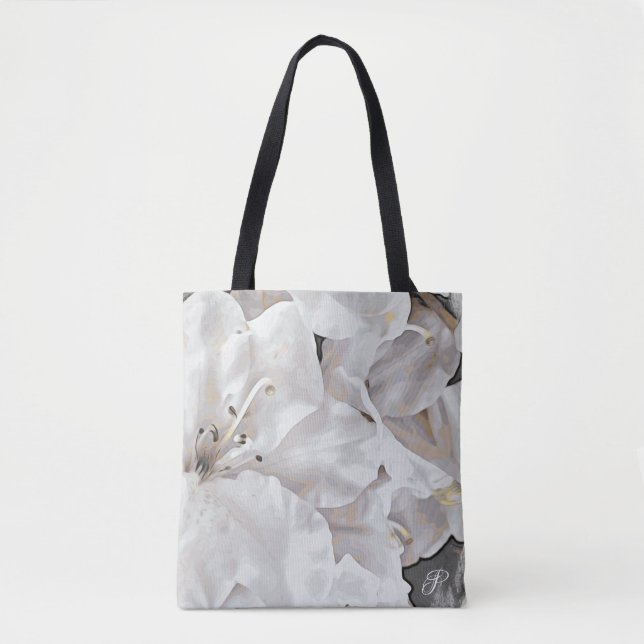Tote Bag *~* Grunge Rustique Azalea Fleurs Blanc Neutre (Devant)