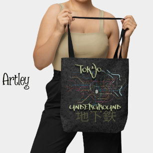 Tote Bag Grunge Y2K Tokyo Carte du métro Japon Voyageur