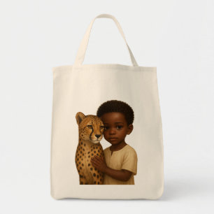 Tote Bag Guépard et garçon : Lien du sauvage et de l'innoce