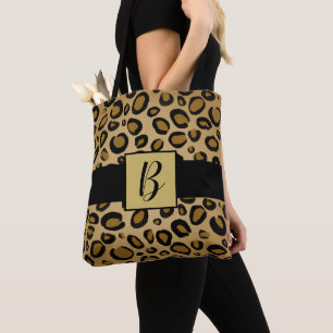 Tote Bag Guépard peint imprimé taches léopard or beige marr