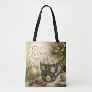 Tote Bag Guimauves Chocolat Chaud Vert Cosy Or