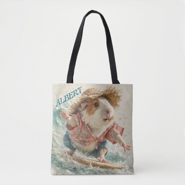 Tote Bag Guinea Pig Albert The Surfer Catching Waves  (Devant)