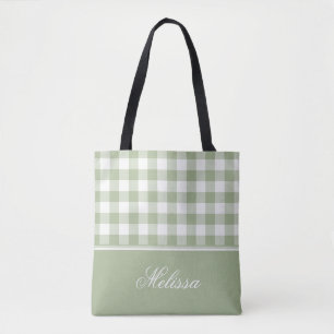 Tote Bag Guingan   de vert sauge personnalisé