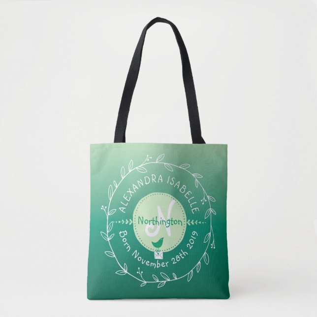 Tote Bag Guirlande verte de feuille d'Ombre de bébé de (Devant)