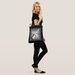 Tote Bag Guitare électrique~3-D Partition musicale~Gris Cou