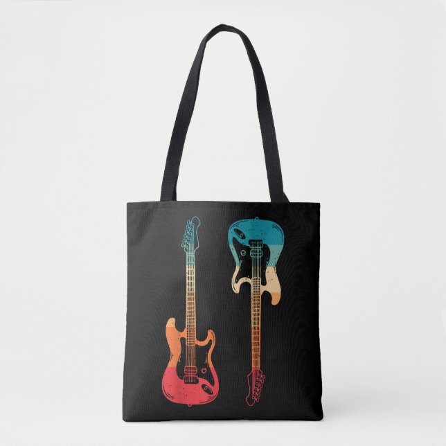 Tote Bag Guitare Rétro Guitariste Électrique Basse Guitare  (Devant)
