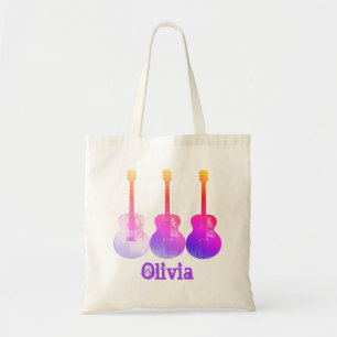 Tote Bag Guitares acoustiques pop art personnalisé rose