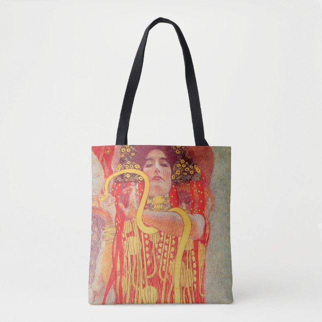 Tote Bag Gustav Klimt Red Woman Gold Snake Peinture (Devant)