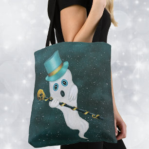 Tote Bag Habille Ghost Top Hat Gold Skull Cane Blue Sky