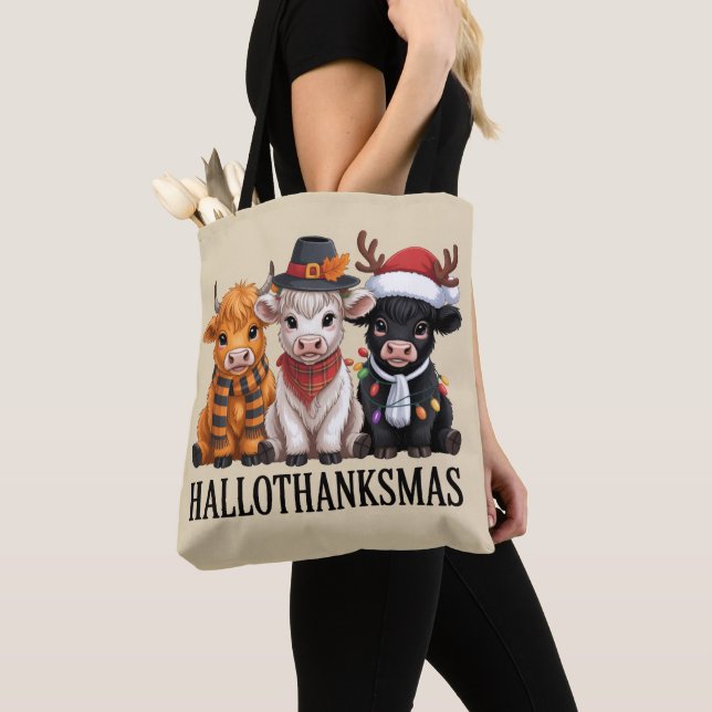 Tote Bag Hallothanksmas Chute Vache saison Éffrayante Fermi (De près)
