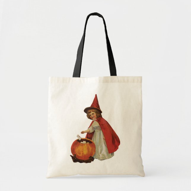 Tote Bag Halloween à l'ancienne, sorcière (Devant)