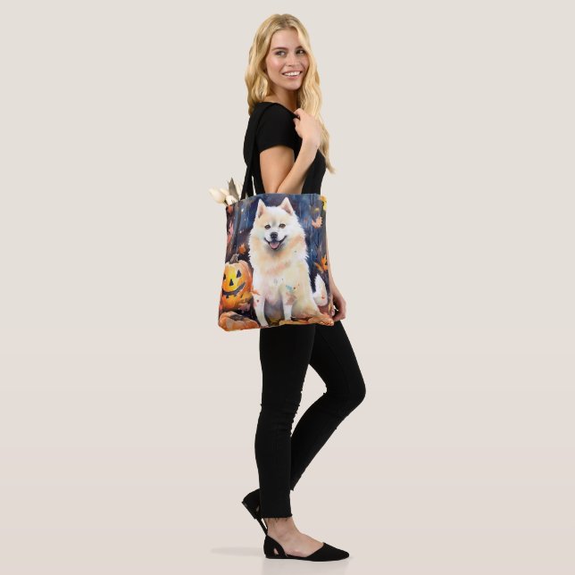 Tote Bag Halloween Akita Américain Avec La Peur Citrouille (Sur le modèle)