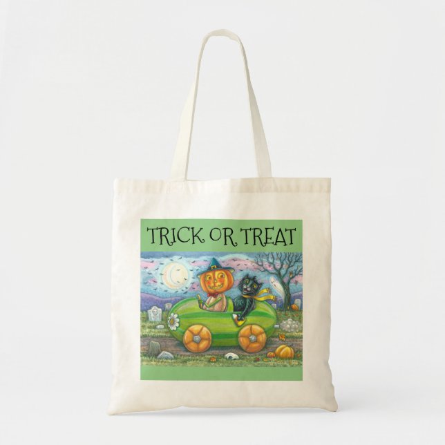 TOTE BAG HALLOWEEN AMIS, JACK & BLACK CAT TRICK OU TRAITEME (Devant)