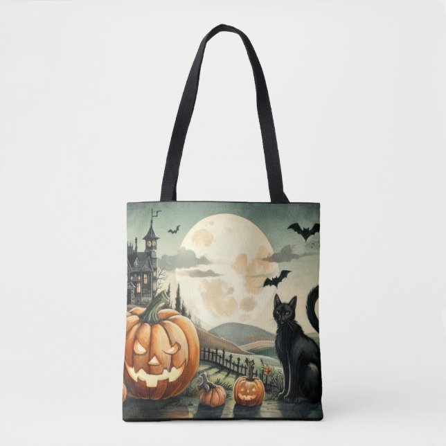 Tote Bag Halloween/Automne/Automne/citrouille/chat (Devant)