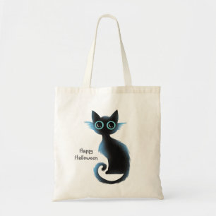 Tote Bag Halloween Big Eyes Black Blue Evil Chat