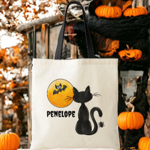Tote Bag Halloween Black Cat Spider Nom de chauve-souris Tr
