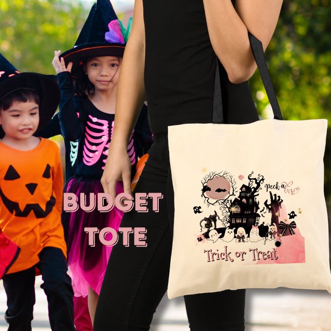 Tote Bag Halloween Budget Fourre-tout - Peek a Boo Haunted  (Halloween Budget Tote - Peek a Boo Haunted House)