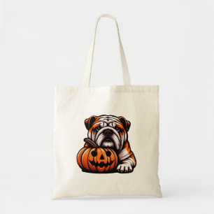 Tote Bag Halloween Bulldog anglais - Jack-o'-lantern Automn