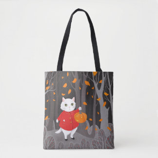 Tote Bag     Halloween Chat mignon & Citrouille lumineuse