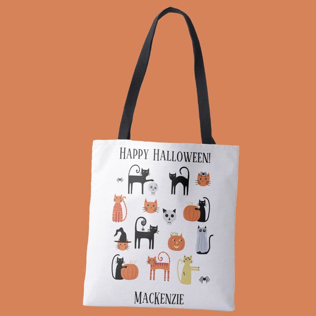 Tote Bag Halloween Chats Éffrayant Personnalisé (Personalized Happy Halloween Cat tote bag)