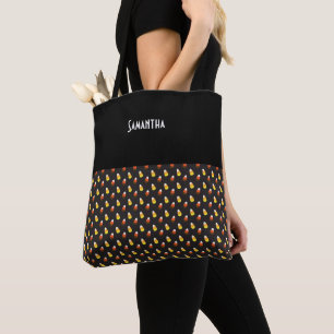Tote Bag Halloween chocolat bonbon maïs sur le nom noir