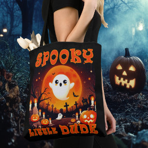 Tote Bag Halloween cimetière avec mignon fantôme et lune gé