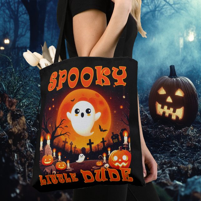 Tote Bag Halloween cimetière avec mignon fantôme et lune gé (Créateur téléchargé)