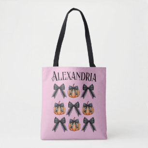 Tote Bag Halloween Citrouille personnalisé Bow rose