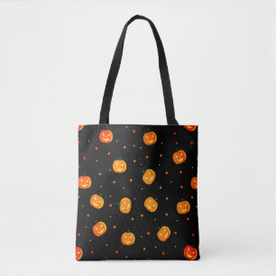Tote Bag Halloween Citrouilles de peur Jack-o'-Lantern Moti