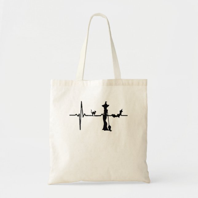 Tote Bag Halloween Coeur Beat Noir Chat et chauve-souris (Devant)